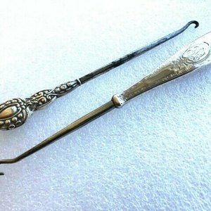 2 Antique STERLING SILVER shoe / glove hook lot